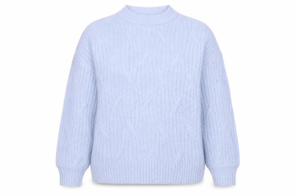 Front view of Dorothy Perkins Women Blue UK 12 Cable Knit Mock Neck Jumper