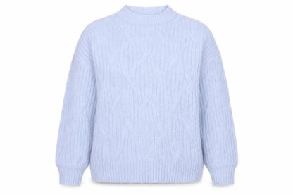 Front view of Dorothy Perkins Women Blue UK 12 Cable Knit Mock Neck Jumper