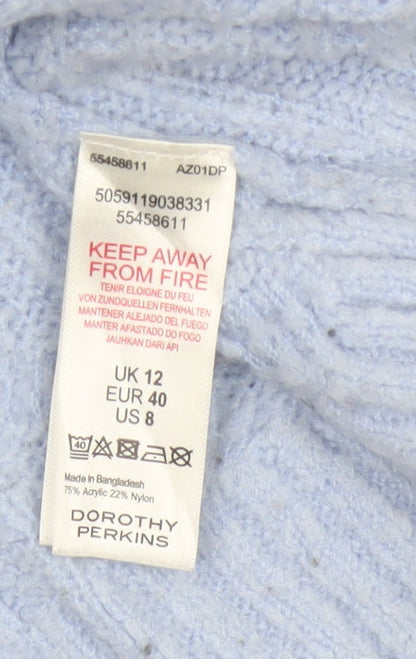 Dorothy Perkins Women Blue UK 12 Cable Knit Mock Neck Jumper