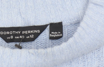 Dorothy Perkins Women Blue UK 12 Cable Knit Mock Neck Jumper