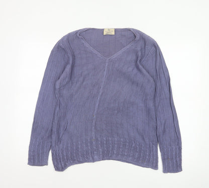 Spirit of the Andes Women Purple S V-Neck Cotton Cable Knit Jumper