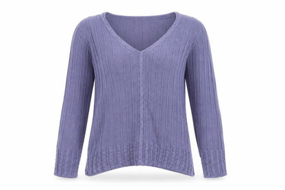 Spirit of the Andes Women Purple S V-Neck Cotton Cable Knit Jumper