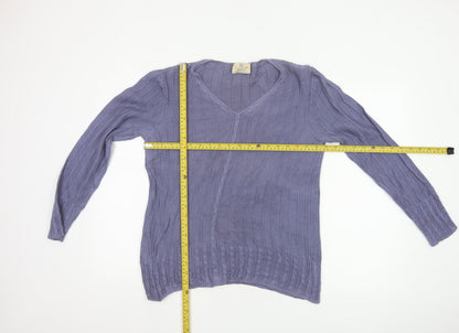 Spirit of the Andes Women Purple S V-Neck Cotton Cable Knit Jumper