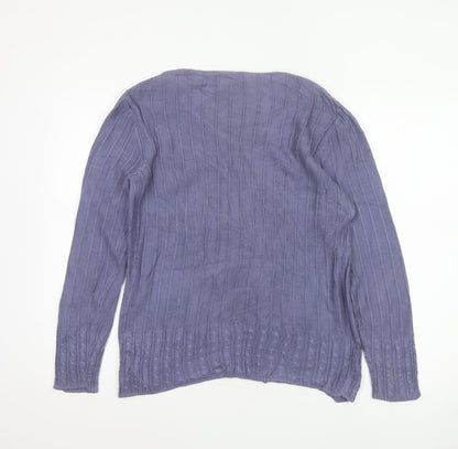 Spirit of the Andes Women Purple S V-Neck Cotton Cable Knit Jumper