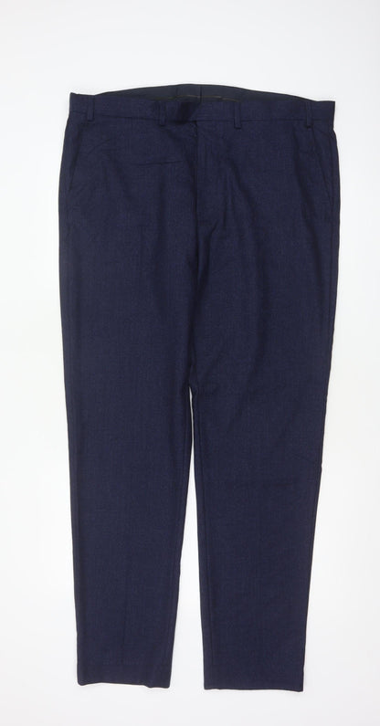 M&S Sartorial Men's Blue 38 Long Tailored Fit Wool Dress Trousers