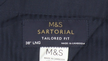 M&S Sartorial Men's Blue 38 Long Tailored Fit Wool Dress Trousers