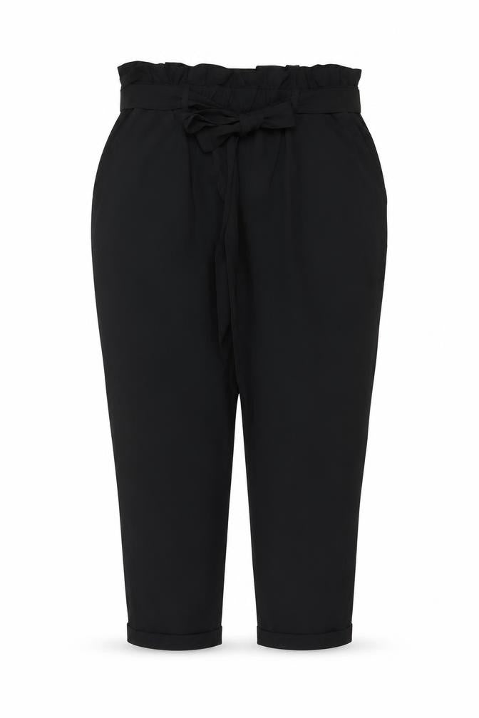 BODYFLIRT Women’s Black UK 18 Paperbag Tie Belt Tapered Trousers