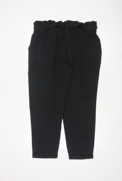 BODYFLIRT Women’s Black UK 18 Paperbag Tie Belt Tapered Trousers