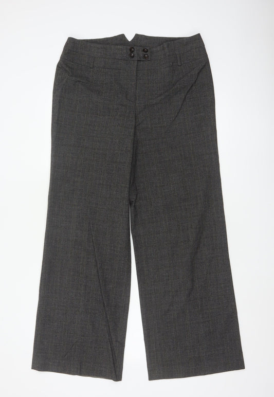Alex & Co Women Grey Check Wide-Leg Dress Trousers UK 14