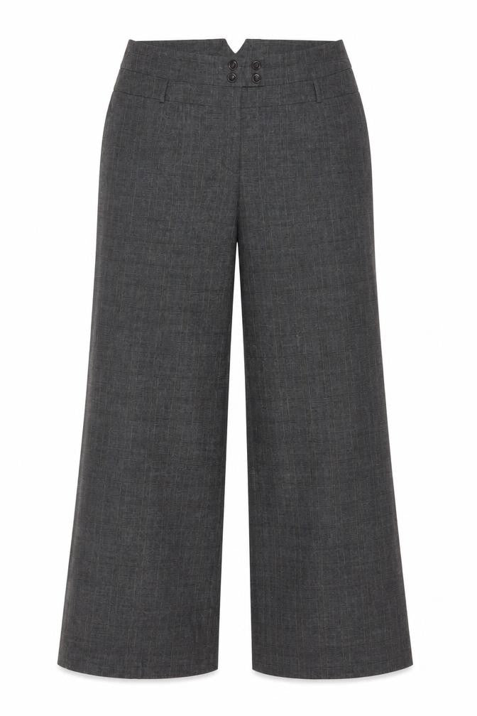 Front view of Alex & Co Women Grey Check Wide-Leg Dress Trousers UK 14
