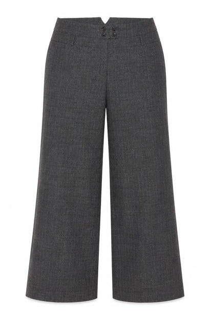 Front view of Alex & Co Women Grey Check Wide-Leg Dress Trousers UK 14