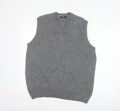 Marks & Spencer Men Grey M Pure Wool V-Neck Knitted Jumper Vest