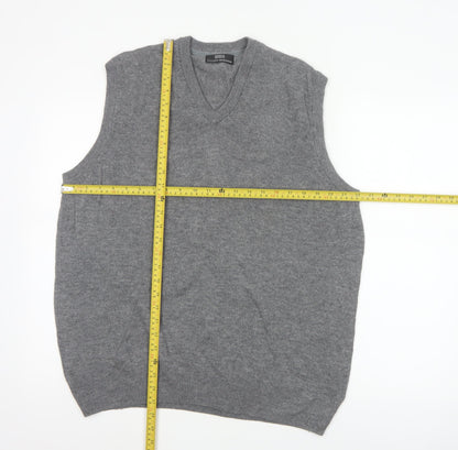 Marks & Spencer Men Grey M Pure Wool V-Neck Knitted Jumper Vest