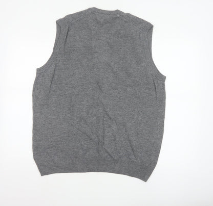 Marks & Spencer Men Grey M Pure Wool V-Neck Knitted Jumper Vest