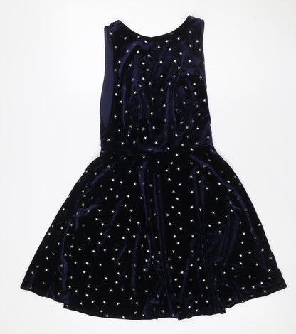 Topshop Women Blue UK 6 One Shoulder Velvet Star Skater Mini Dress