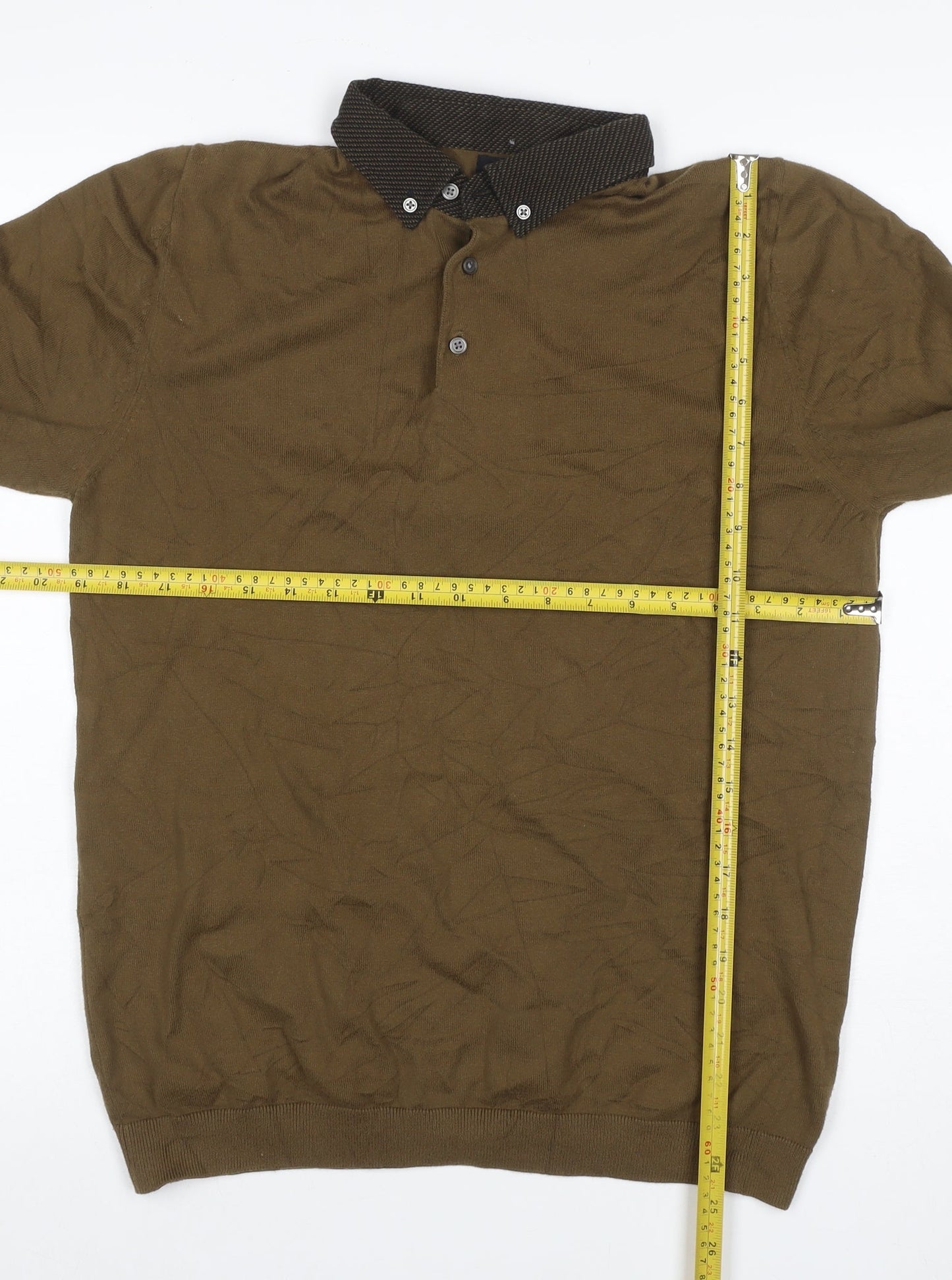 Next Men’s Brown Medium Long Sleeve Cotton Button Down Polo Knit