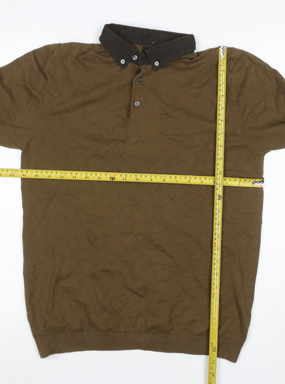 Next Men’s Brown Medium Long Sleeve Cotton Button Down Polo Knit