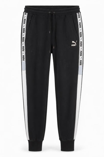 Puma Men Black L Track Pants Joggers Logo Tape Elastic Waist