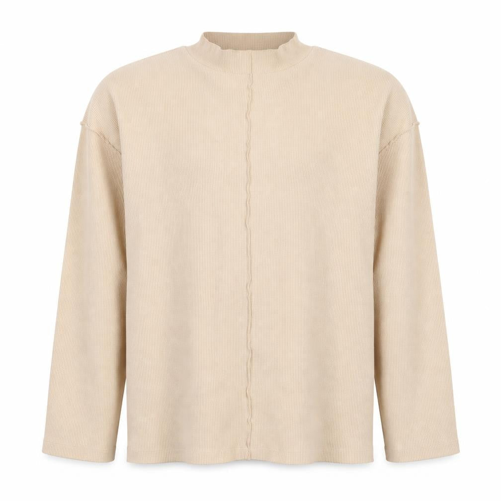 Front view of ASOS Men’s Beige XL Waffle Knit Mock Neck Pullover Sweatshirt