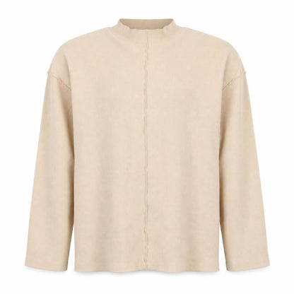 Front view of ASOS Men’s Beige XL Waffle Knit Mock Neck Pullover Sweatshirt