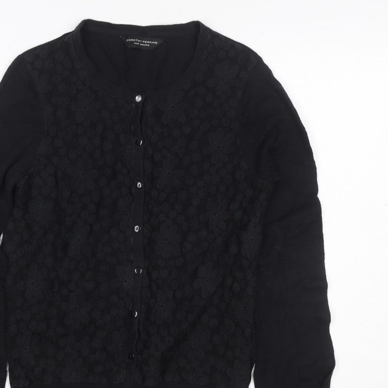 Dorothy Perkins Women Black Size 14 Floral Lace Knit Cardigan