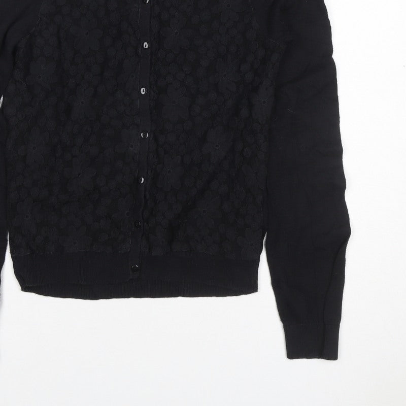 Dorothy Perkins Women Black Size 14 Floral Lace Knit Cardigan