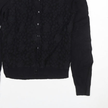 Dorothy Perkins Women Black Size 14 Floral Lace Knit Cardigan