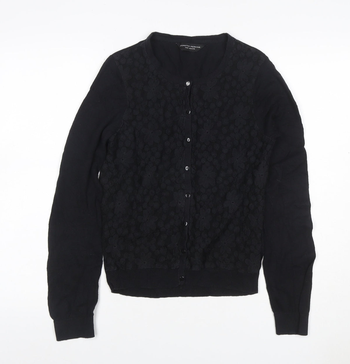 Dorothy Perkins Women Black Size 14 Floral Lace Knit Cardigan