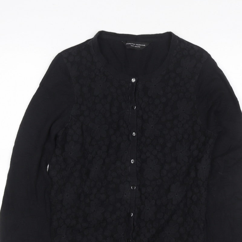 Dorothy Perkins Women Black Size 14 Floral Lace Knit Cardigan