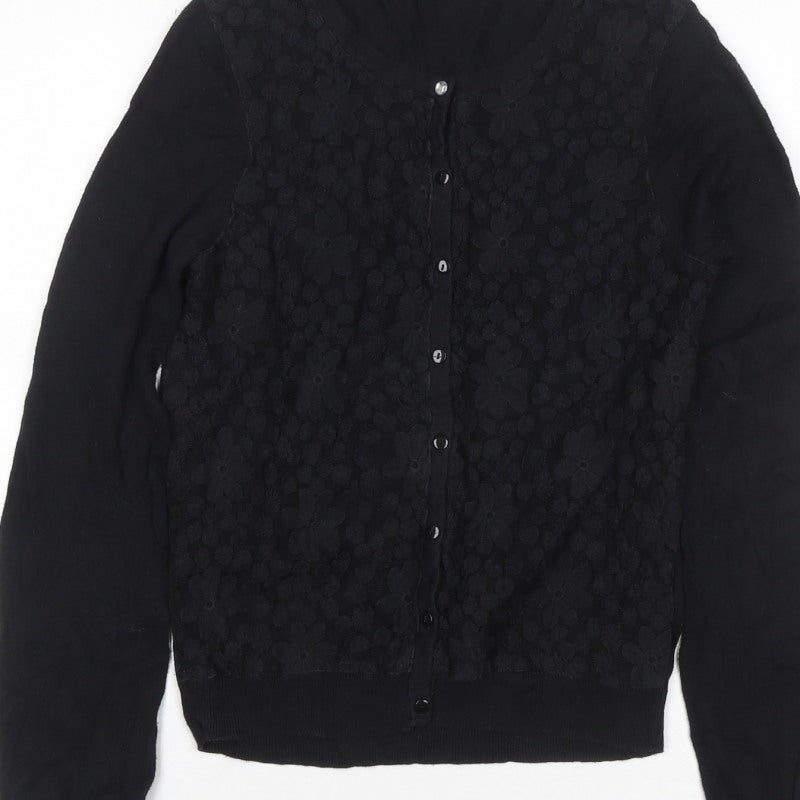 Dorothy Perkins Women Black Size 14 Floral Lace Knit Cardigan