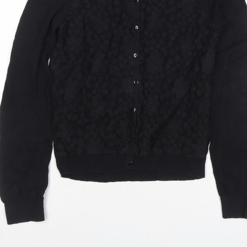 Dorothy Perkins Women Black Size 14 Floral Lace Knit Cardigan