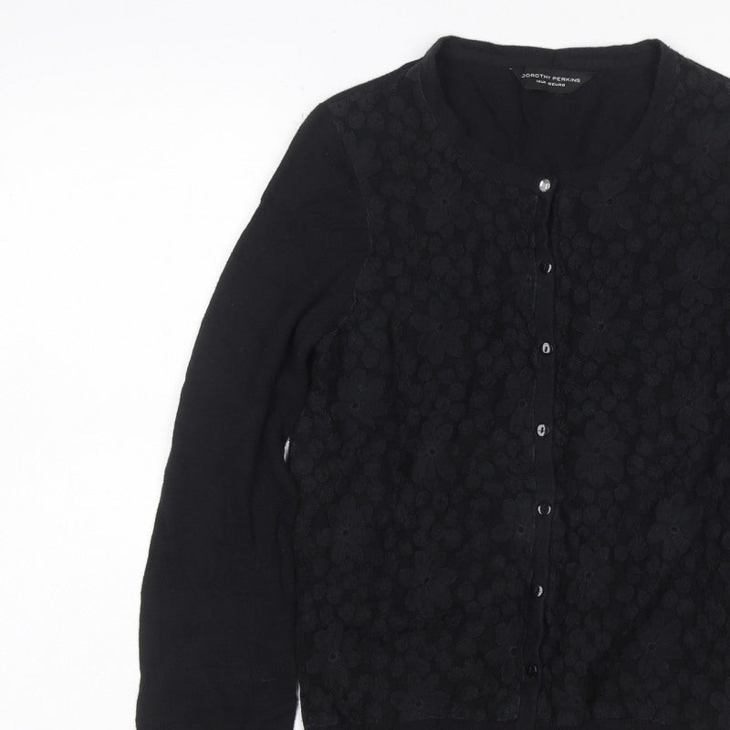 Dorothy Perkins Women Black Size 14 Floral Lace Knit Cardigan