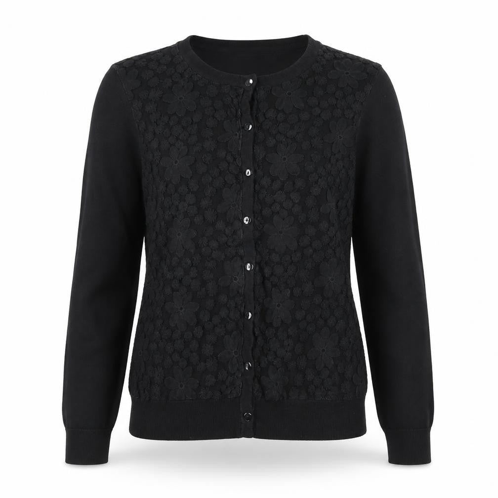 Dorothy Perkins Women Black Size 14 Floral Lace Knit Cardigan