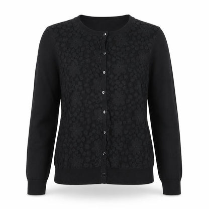Dorothy Perkins Women Black Size 14 Floral Lace Knit Cardigan