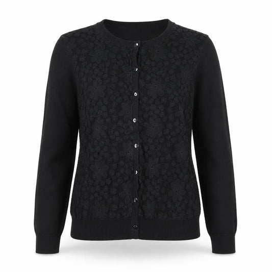 Dorothy Perkins Women Black Size 14 Floral Lace Knit Cardigan