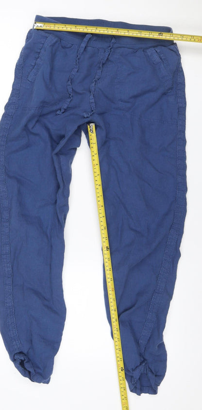 Marks and Spencer Women Blue UK 10 Linen Jogger Trousers Drawstring