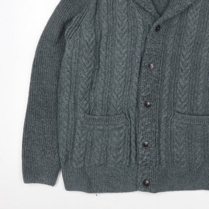 SMOG Men’s Grey XL Cable Knit Shawl Collar Button Cardigan Pockets