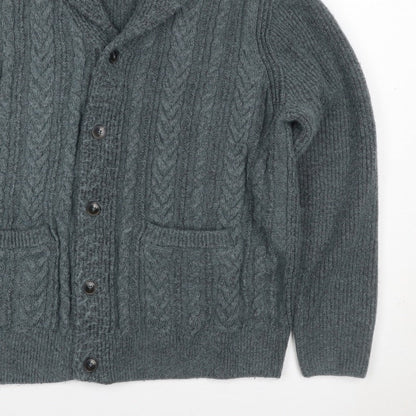 SMOG Men’s Grey XL Cable Knit Shawl Collar Button Cardigan Pockets