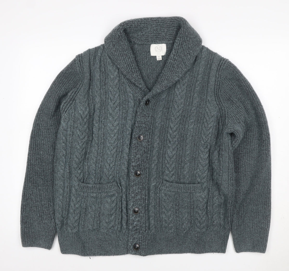 SMOG Men’s Grey XL Cable Knit Shawl Collar Button Cardigan Pockets