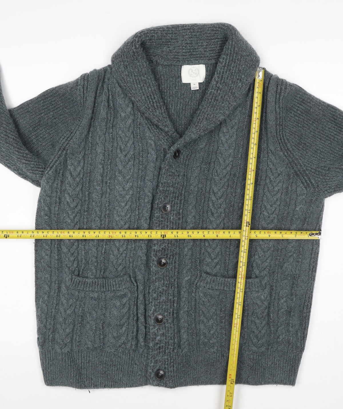 SMOG Men’s Grey XL Cable Knit Shawl Collar Button Cardigan Pockets