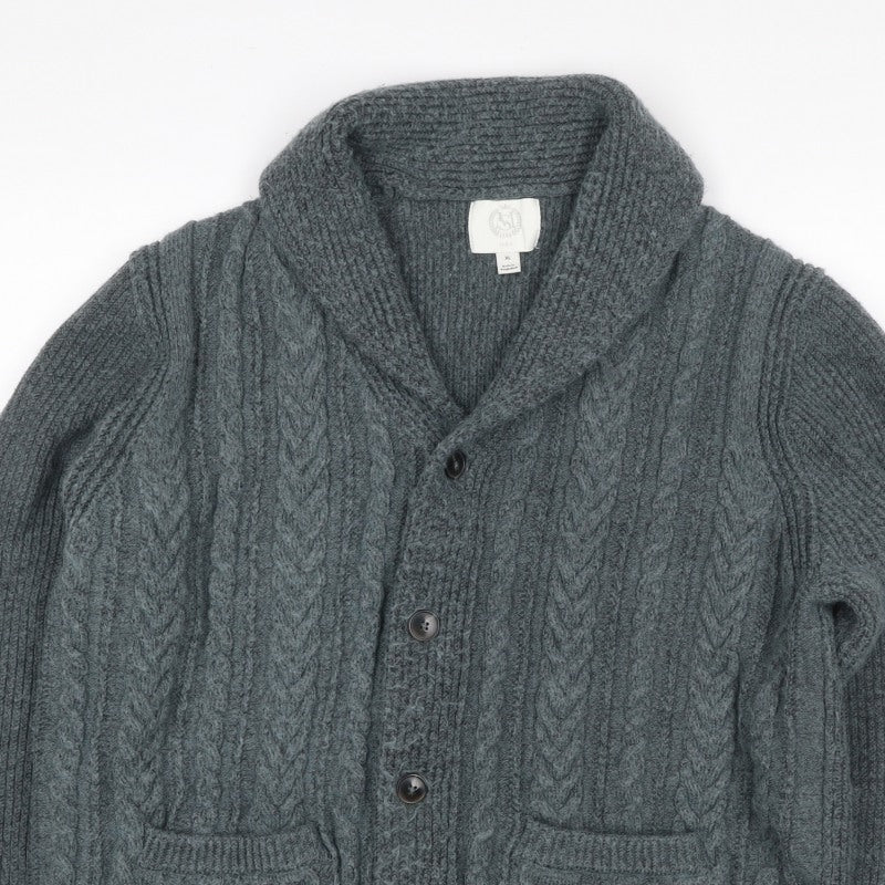 SMOG Men’s Grey XL Cable Knit Shawl Collar Button Cardigan Pockets