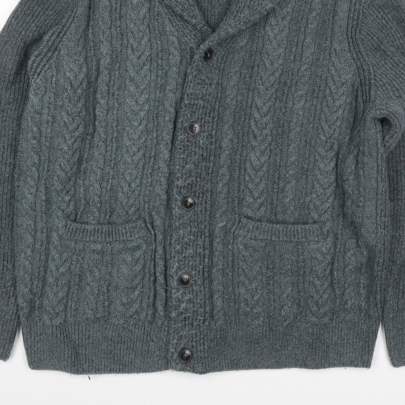 SMOG Men’s Grey XL Cable Knit Shawl Collar Button Cardigan Pockets