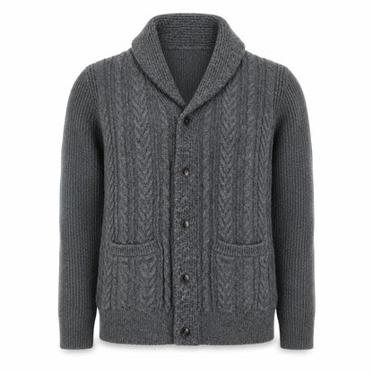 SMOG Men’s Grey XL Cable Knit Shawl Collar Button Cardigan Pockets
