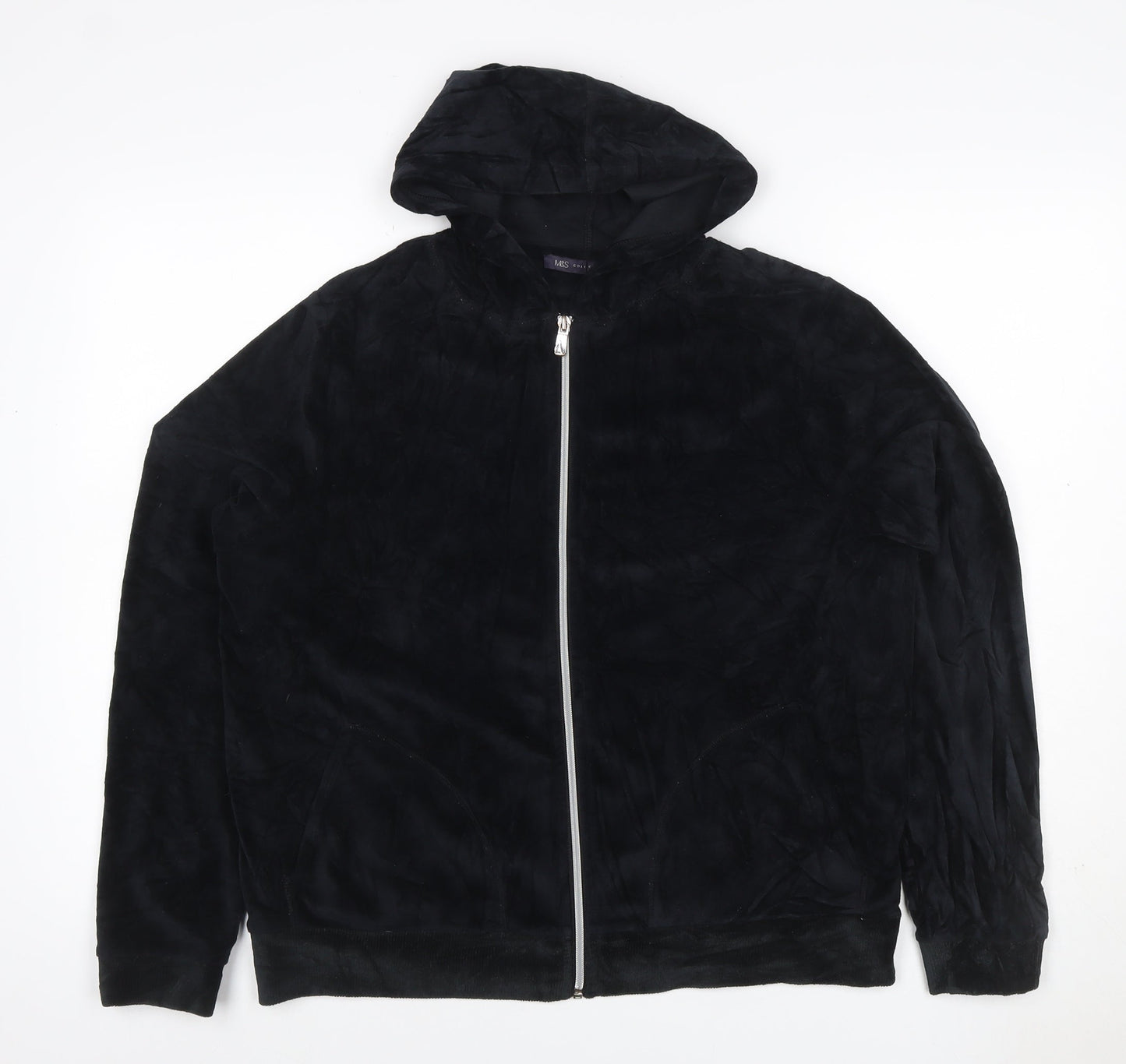 Marks and Spencer Women Black UK 14 Velour Full Zip Hooded Hoodie
