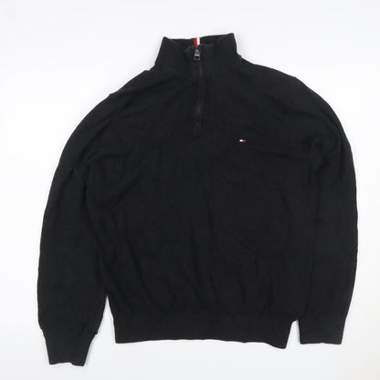 Tommy Hilfiger Men’s Black M 1/4 Zip High Neck Cotton Jumper