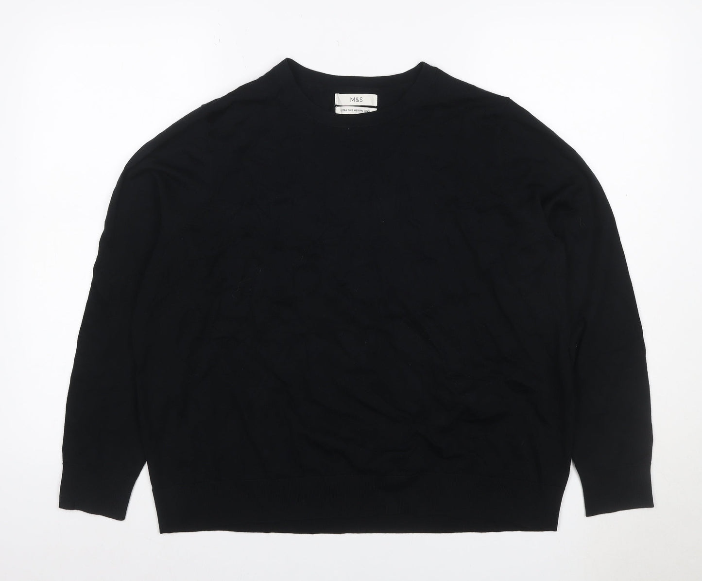 Marks and Spencer Women Black Size 20 Extra Fine Merino Wool Jumper