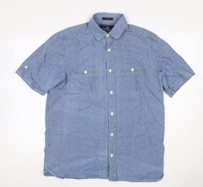 Stone Bay Men’s Blue M Cotton Chambray Short Sleeve Button-Up Shirt