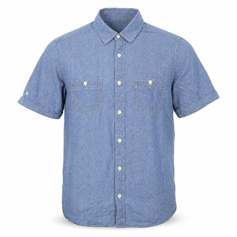 Stone Bay Men’s Blue M Cotton Chambray Short Sleeve Button-Up Shirt
