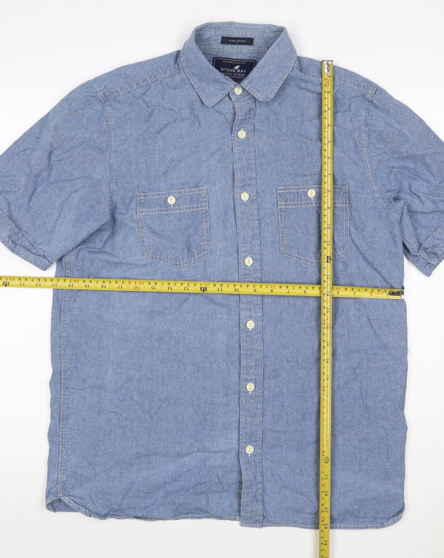 Stone Bay Men’s Blue M Cotton Chambray Short Sleeve Button-Up Shirt