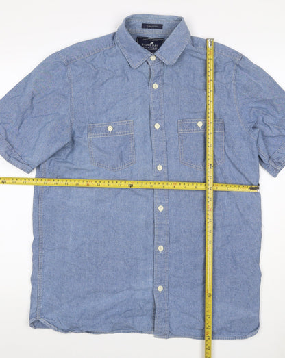 Stone Bay Men’s Blue M Cotton Chambray Short Sleeve Button-Up Shirt